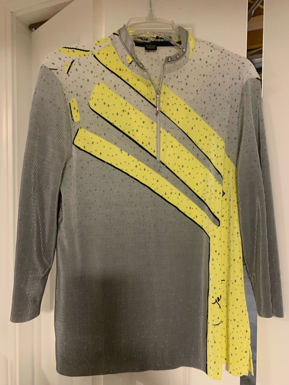 jamie sadock Gray and Neon Yellow Half-Zip Ribbed Sweatshirt